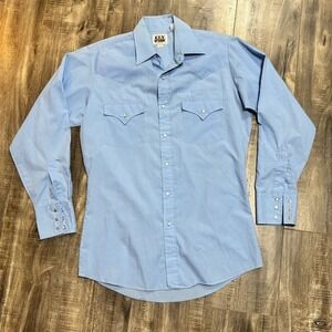 Ely Cattleman Men's S Blue Western Pearl Snap‎ Shirt Vintage Long Sleeve